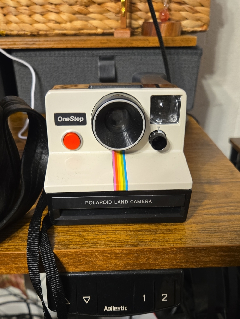 Polaroid OneStep Instant Camera Rainbow Stripe and Red Button With Carrying Case